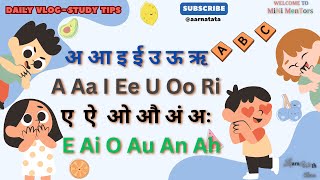 Learn Hindi Vowels अ आ इ ई उ ऊ ए ऐ ऋ ओ औ in English for Kids  MiNi MenTors [upl. by Parrisch]