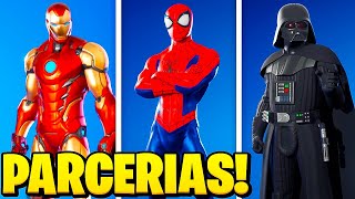 TODAS AS SKINS DE PARCERIAS QUE SÃO DE PASSE DE BATALHA DO FORTNITE [upl. by Gunn]