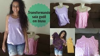 Transformando uma saia godê em blusa Alana Santos Blogger [upl. by Ahsilet]