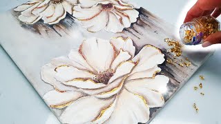 MUST SEE Texture EASY Technique YOU Can Try  DIY Flower Art  Gold Leaf  AB Creative Tutorial [upl. by Anyaj]