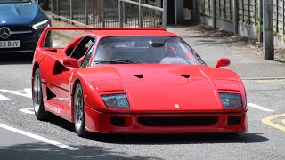 Supercars in Alderley Edge 2024 Ferrari F40 360CS x2 Aventador SV SF90 GT2 Huracan STO… [upl. by Humfrey]