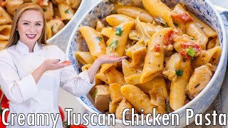 Easy Creamy Tuscan Chicken Pasta Recipe  30Minute Chicken Dinner [upl. by Ailemac]