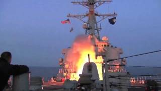 US Navy Destroyer launches Tomahawk cruise missiles [upl. by Henrieta677]