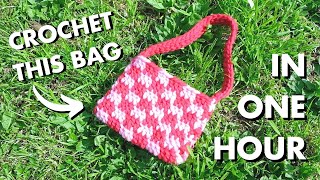 chunky checkered crochet bag tutorial make this in 1 hour [upl. by Oz]