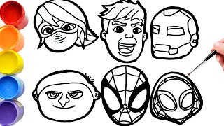 🔴🔴 Drawings Marvels Spidey and His Amazing Friends and Gru faces  how to draw a face [upl. by Barris]