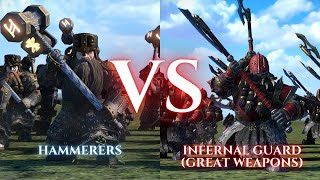 WARHAMMER III Total War  Hammerers VS Infernal Guard Great Weapons [upl. by Duquette]