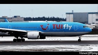 TUIfly Nordic Boeing 767300ER Winter Takeoff at Helsinki Intl [upl. by Alicirp]