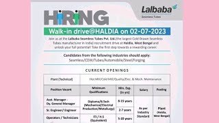 Job in west bangal  Lalbaba seamless tubes hiring  Haldia Jobs [upl. by Harikahs683]