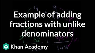 Example of adding fractions with unlike denominators  Fractions  PreAlgebra  Khan Academy [upl. by Doran]