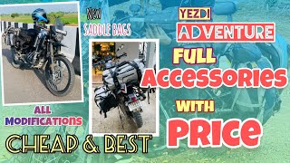 Yezdi Adventure All Accessories  Cheap and Best  Full Price list  Necessary Modifications telugu [upl. by Ciredor]