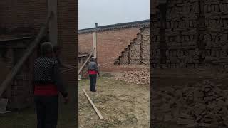 Aging brick wall demolition process [upl. by Hiller]