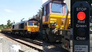 Two Freight Trains Pass at North Halling Level Crossing Kent [upl. by Krasnoff]