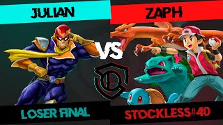 STOCKLESS 40 Loser Final  Julian Captain Falcon vs Zaph Pokémon Trainer [upl. by Anaeerb734]