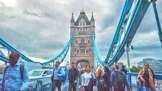 London Rain Walk  Strand to City of London amp Tower Bridge  Summer in England UK  4K [upl. by Enoob901]