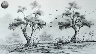 How to draw Foggy Scenery  Foggy landscape  Mist scenery Part 1 [upl. by Gipps]