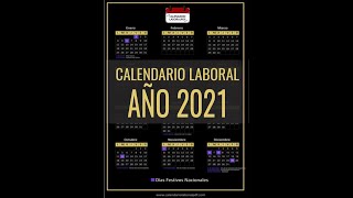 CALENDARIO LABORAL 2021  Días Festivos Nacionales para 2021 ¡DEBES VERLO [upl. by Hakilam]