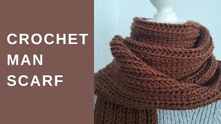 CROCHET EASY MAN SCARF FOR BEGINNERS  DIY How To Crochet Ribbed Scarf For Men amp Free Pattern [upl. by Nicolais]