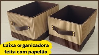 DIY  COMO FAZER CAIXA ORGANIZADORA FEITA COM PAPELÃO E TECIDO  IDEIA 7 [upl. by Enenej]