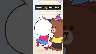 kissed my best friend and this is what happened…🐻❤️🐰linefriends youtubeshorts viralvideo [upl. by Adilen]