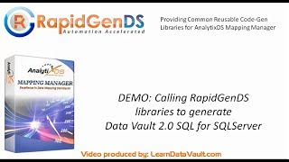 How to call RapidGenDS libraries to generate Data Vault20 SQL for SQL Server along with AMM [upl. by Nitsyrk321]