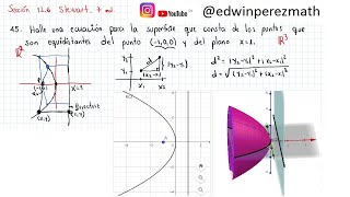 Cálculo Stewart Ej 45 Sección 126 Puntos que son equidistantes del punto 1 0 0 y el plano x1 [upl. by Ennaerb]