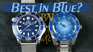 On the Wrist from off the Cuff Omega Seamaster Faceoff James Bond 60th vs Summer Blue 75th Anniv [upl. by Eyllek]