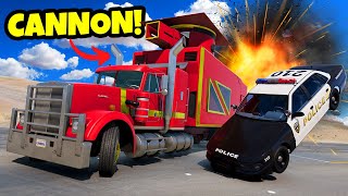 This Semi Truck Has a MASSIVE CANNON to Destroy Cars in BeamNG Drive Mods [upl. by Oinotnas]