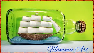 DIY How to make Ship in a Bottle with waste glass bottle and invitation card  Waste Material Craft [upl. by Annirac]