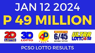 Lotto Result January 12 2024 9pm PCSO [upl. by Hsetih]