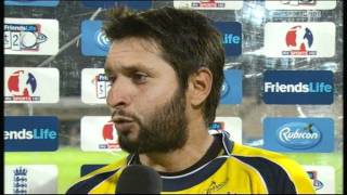 Shahid Afridi Man Of The Match Interview  Hampshire v Sussex FLT20 270611 [upl. by Lashoh816]