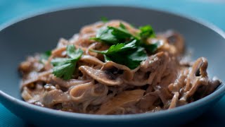 Mushroom Julienne with Noodles  Soba Noodles with Mushrooms and Cream [upl. by Tyra]