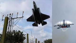 🇺🇸 Low Takeoff Flyovers Lakenheath F15E amp F35A Doing Vertical Climbs [upl. by Eiffe]