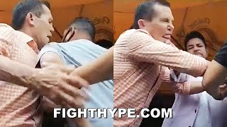 CHAVEZ SR ERUPTS IN HEATED SCUFFLE WITH CAMACHO JR TRADE BLOWS amp GO AT IT DURING INTENSE FACE OFF [upl. by Kenlay447]