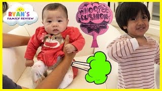 Twin Babies Fart with Kids Farting Toy Prank Whoopie Cushion Ryans Family Playtime with baby [upl. by Rorry]