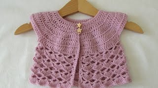 How to crochet an EASY lace baby cardigan  sweater [upl. by Sande]