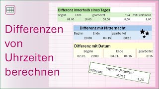 Differenz zwischen Uhrzeiten berechnen auch über Mitternacht hinweg [upl. by Amadis]