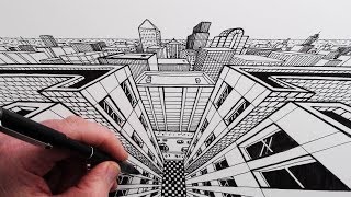 How to Draw a City using TwoPoint Perspective Step by Step [upl. by Borreri]