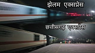 WAP7 JHELUM Express Overtaking WAP7 CHATTISGARH Express at Palwal [upl. by Furey]