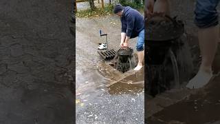 S009 Unclogging a storm drain after rain on a gravel car park in Germany shorts [upl. by Blackman]