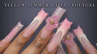 CUTE FLORAL POLYGEL NAILS💛🌺✨ Aura Nails  polygel removal  Summer Nails [upl. by Decamp571]