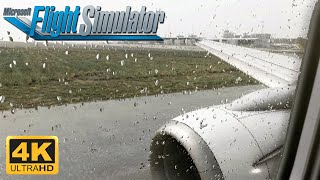 4K Microsoft Flight Simulator 2020  MAXIMUM GRAPHICS TURBULENT RAINY Takeoff From Manchester [upl. by Aekin]