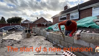 Day 1 Kitchen extension Concreting the Footings Brickwork up to DPC 🏠 [upl. by Esinereb514]