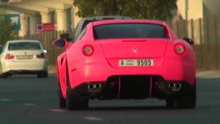 Matte Pink Ferrari 599 GTB Fiorano on the Highway in Dubai [upl. by Assille]