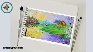 Scenery Drawing IdeasDraw step by stepBeautiful drawing on Chart paperSchool Project Tutorial [upl. by Onairotciv]