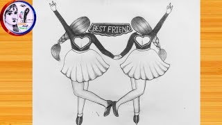 Best friend ❤pencil sketch  step by step very easyhow to draw friendship day drawing bff drawing [upl. by Nagel]