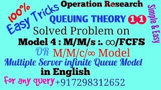 Solved Problem on MMs infinityFCFS Queuing modelMultiple Server infinite Queuemmc in English [upl. by Nnaed]