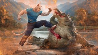 AI cat story  Muscular Cat vs Crocodile aicat [upl. by Patrick]