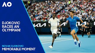 Novak Djokovic Races Against Olympic Runner  Australian Open 2024 [upl. by Ayila271]