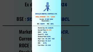 shivalikbimetalcontrolsltd share latest news  ExDate 19 SEP 2024  stockmarket shots [upl. by Odelia]