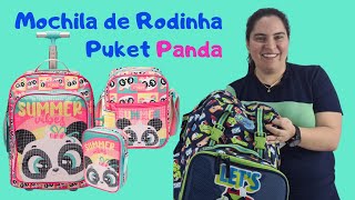 Mochila Escolar Puket com Rodinha  Lancheira  Estojo Panda  Para Volta as Aulas 2023 [upl. by Klina727]